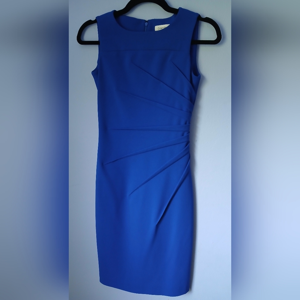 Calvin Klein Blue Asymmetrical Sheath Dress